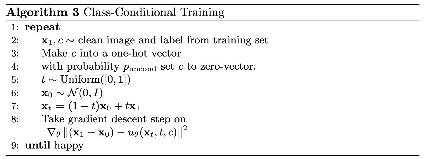 Training Algorithm for Class-Conditioned UNet